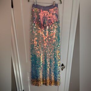 CLUB EXX Multicolor Holographic Sequin Slit Maxi Skirt